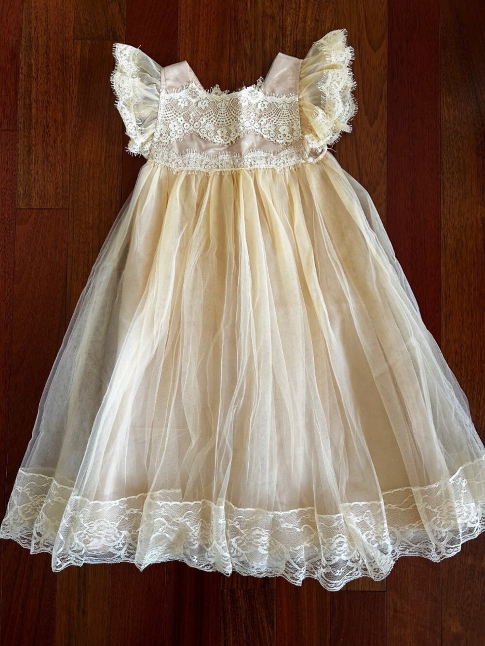 NEW Trish Scully Girls Tulle & Lace Beige Dress Easter Wedding Party Size 5